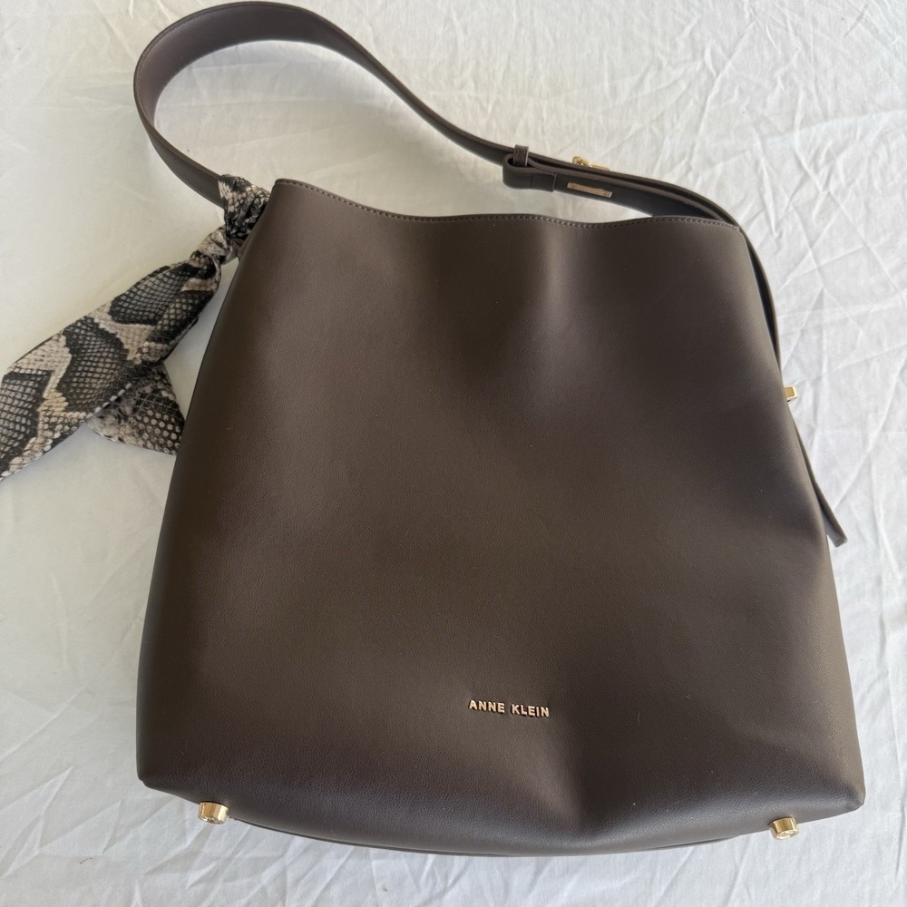 Anne Klein‎ Brown Shoulder Bag Gold Hardware Structured Tote Minimalist Classic